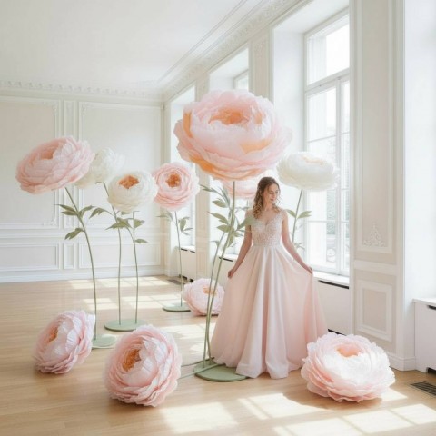 Аренда ростовых цветов из бумаги "Пионы персиковые"